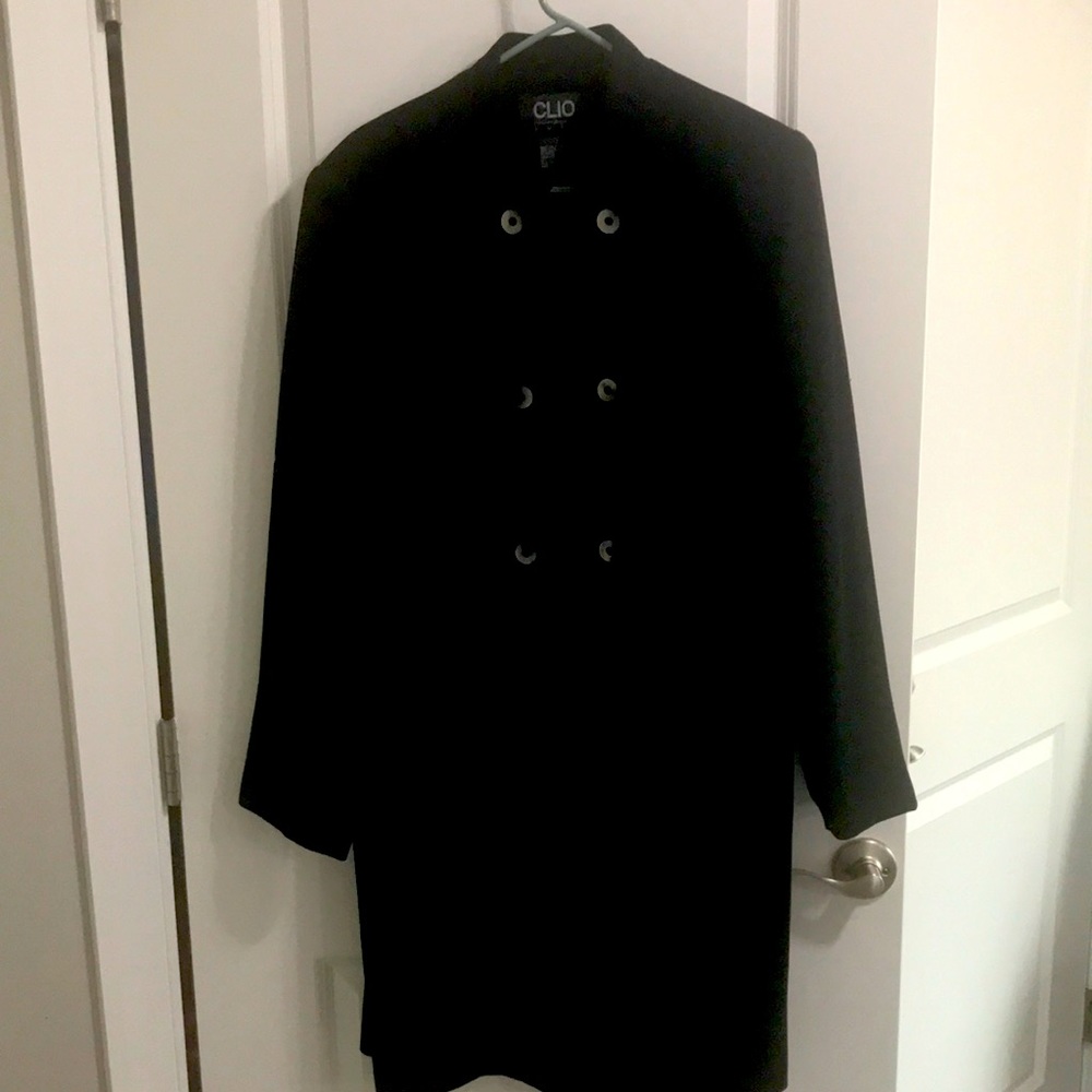 Clio Double Breasted Nero Collar Long Jacket in black, size 16